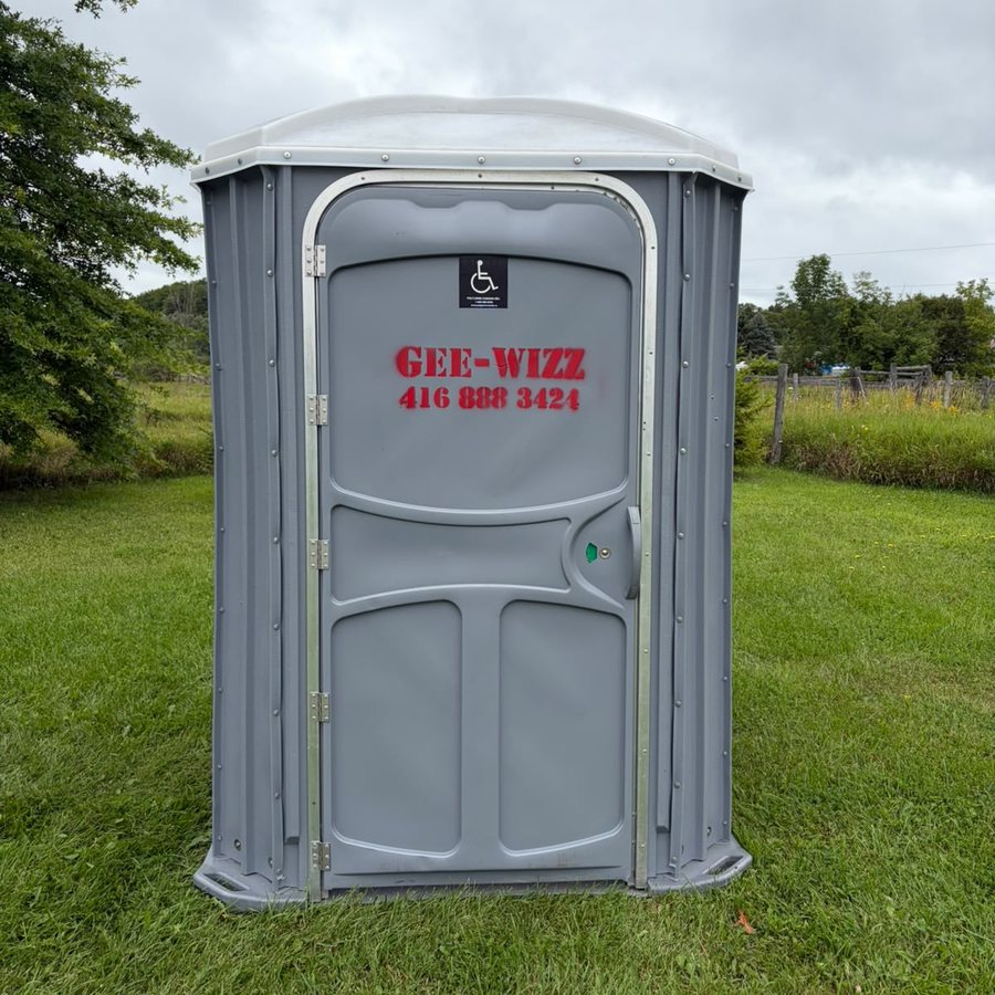 Gee~Wizz handicap accessible portable toilet with barrier-free entry